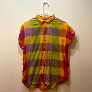 Flannel checkered button up with rainbow colors